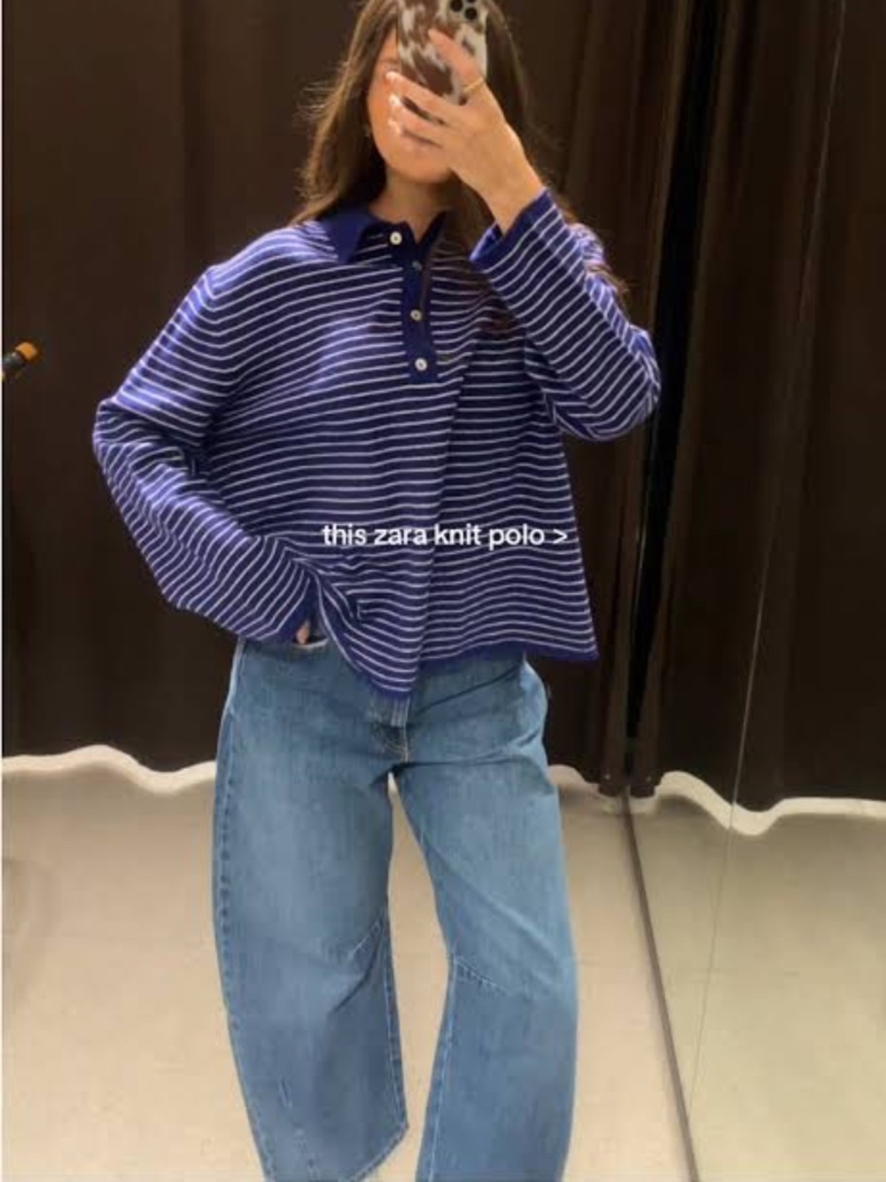 Like new size M Zara blue knit sweater polo relaxed fit cute